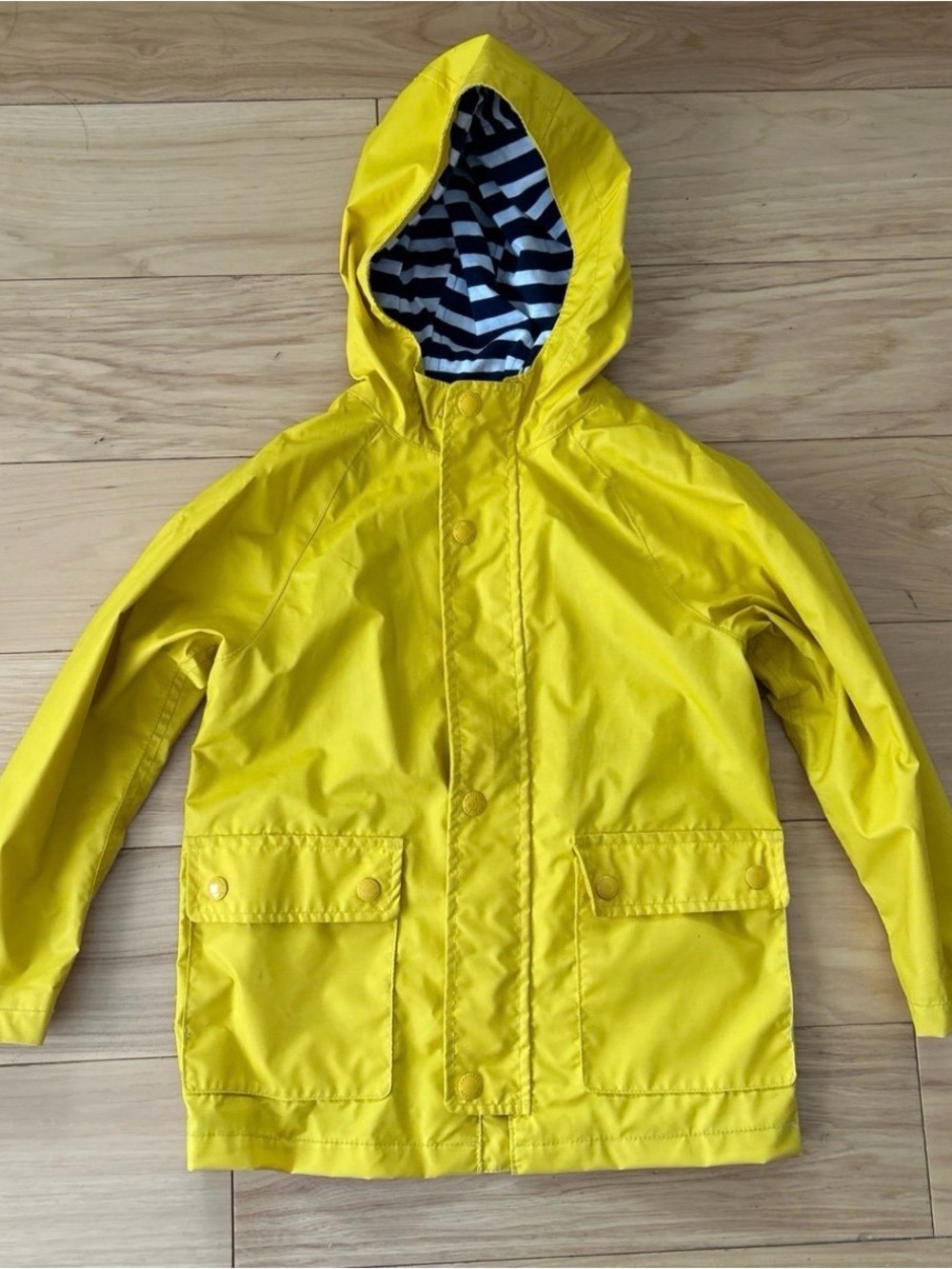 GAP Kids Bright Yellow Hooded Raincoat with Striped Lining, Size 5T